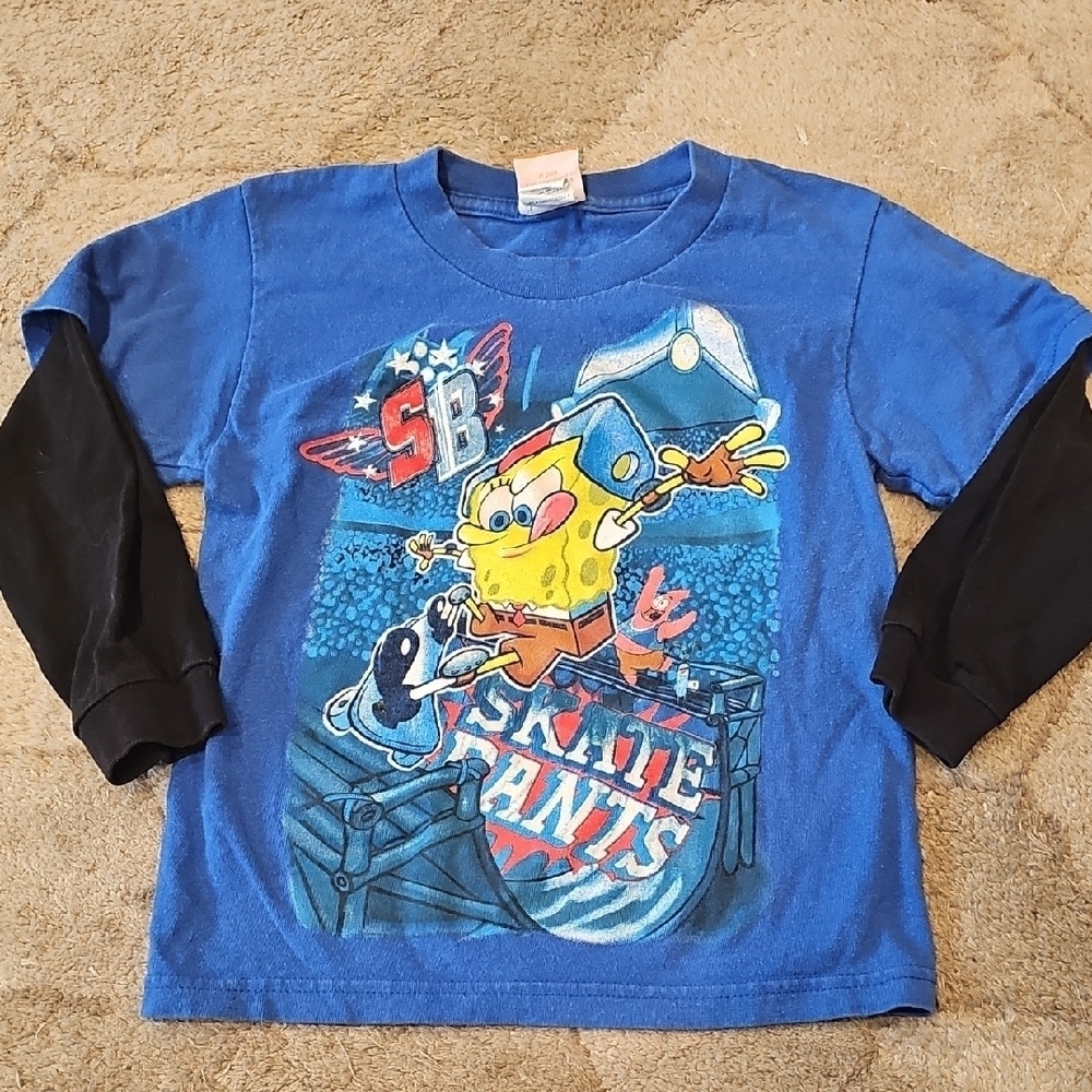 Nickelodeon Blue and Black SpongeBob Skateboard Long Sleeve Tee